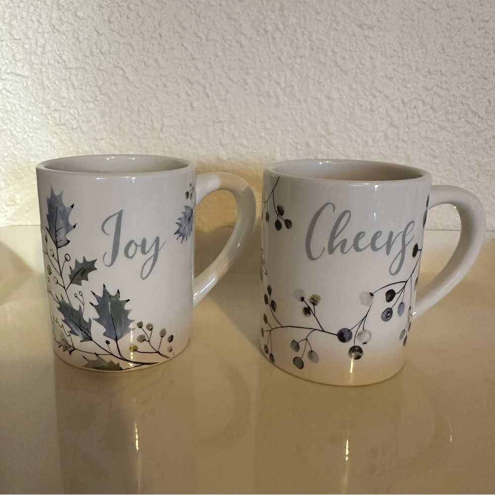 Fitz and Floyd 12oz Porcelain Coffee Mugs Pair -Joy & Cheers